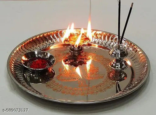 Steel Puja Plate |Lakshmi ganesh puja thali |Steel Puja plate set | pooja items | Steel pooja plate | pooja thali set