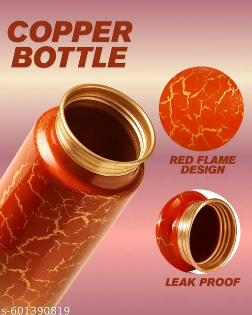 Vague Venture Pure Copper Water Bottle 1000ml – Red Flame Crack Design, Ayurvedic Health Benefits, Leak-Proof & Eco-Friendly Flask"