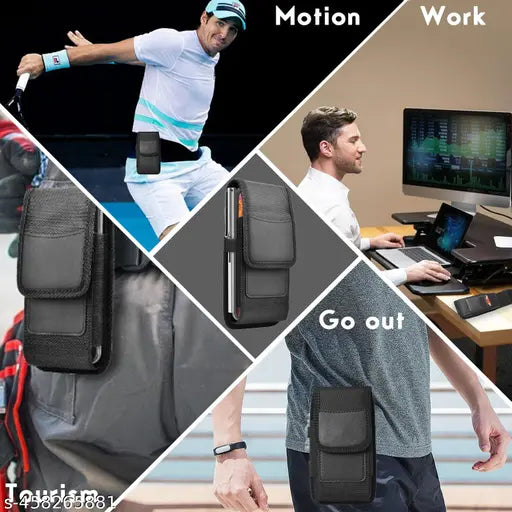 Phone Holster for Men Belt Clip Pouch, for iPhone 14 Plus, 14 Pro Max, 13 Pro Max, 12 Pro Max, 11 Pro Max and More, 6.8" Nylon Cell Phone Holster Mobile Card Holder Case (XL, Black)(pack of 1)