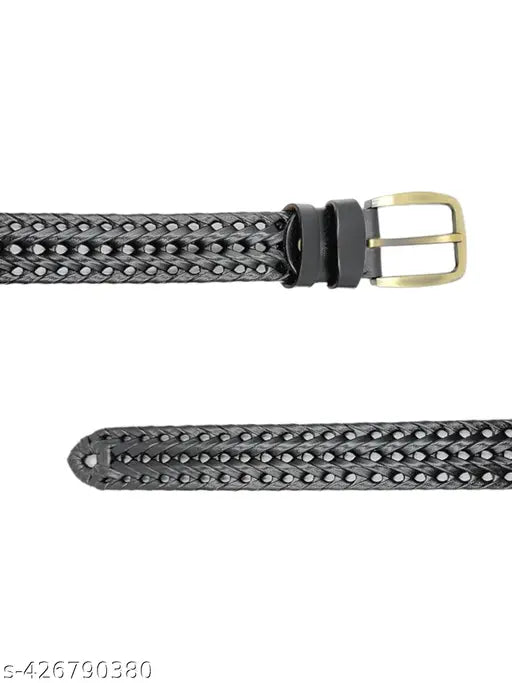 WALLETIN Mens Braided Genuine Leather Original Branded Belt | Woven Leather Belt for Casual Pants with Brass Buckle| Micro Adjustable
