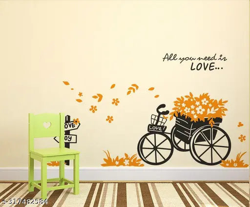 Floral Bicycle Quote All You Need is Love in Garden Wall Sticker