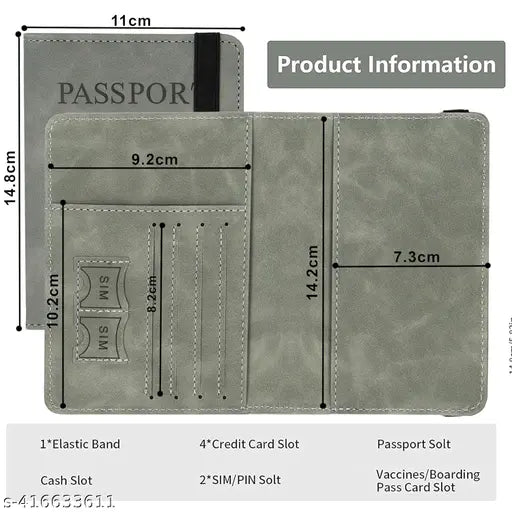 Passport Cover Travel Wallet Organiser with RFID Protection, Credit Card Case, PU Leather for Men & Women (Grey)