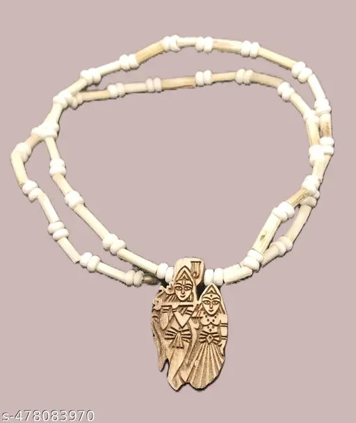Original & Natural Wood Tulsi Kanthi Mala With Radhe krishna locket Pendent Wood Locket Set