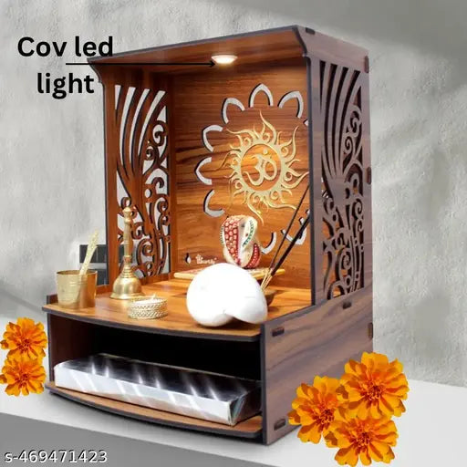Mangal beautiful 16 inches height wooden pooja temple for home and office | Pooja mandir for home and office (16 Inches height)