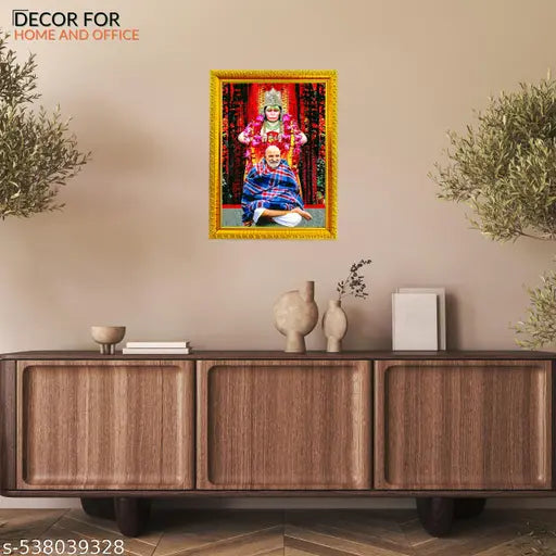 UdayGalleries Neem Karoli Baba Kainchi Dham Wall Painting Framed for Pooja Room | Goddess Neem Karoli Baba  Photo Frame | Hanuman Ji Wooden Photo Frame with Matt Lamination  (13x10 Inch)