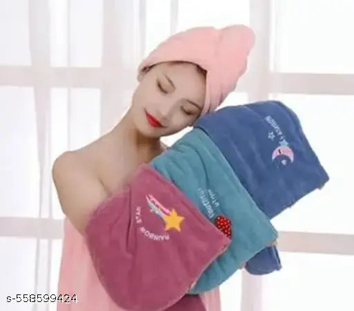 Quick Absorbent Hair Drying Magic Hair Towel Hair Wrapper Dryer Soft Microfiber Turban Head Towel Cap for Women 300 gsm 65*25 cm (Pack of 1)