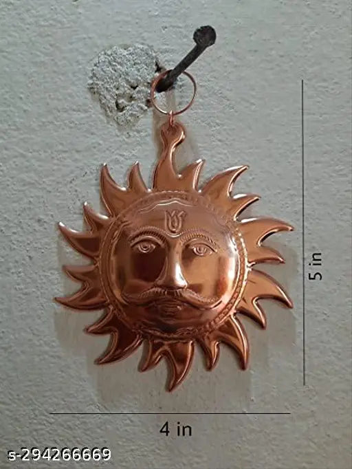 Siyaram Collections Home Vastu Sun Surya Face Copper God Sun Wall Hanging - 6 inch (Bronze)