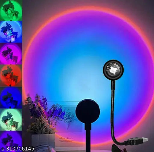 360 Degree Rotatable 7 Color 13 Functional Modes with Pattern Changing Button USB Sunset Projection Lamp USB Night Light for Cars, Bedroom, Parties, Videos, Insta Reels and More Night Lamp  (10 cm, Bl