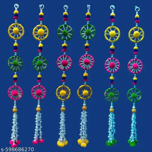 Kashish Collection - Handmade Hanging, With Pom Pom, Jali Chudi, with Woolen Tassels, Pack of 2, Color - Multicolor, Size - 28 Inch, Perfect Used For - Home Decor, Festival & Wedding Decoration