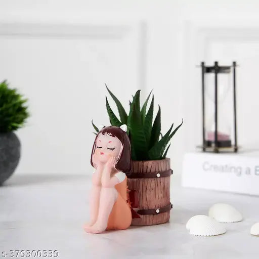 Lovely Product Resin Handmade Cute Dreaming Girl with Basket Designed Flower Pot without Plants