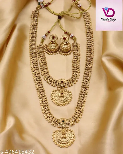 Vivanta design Jewellery Sets II Goddess Lakshmi Temple Design Gold Toned Faux Pearls Adorned Jewellery Set II Beautiful Antique Necklace Set / Indian Women Jewellery/ Gold Plated Fashion Jewelry II Traditional Handmade South Indian Jewellry Set II