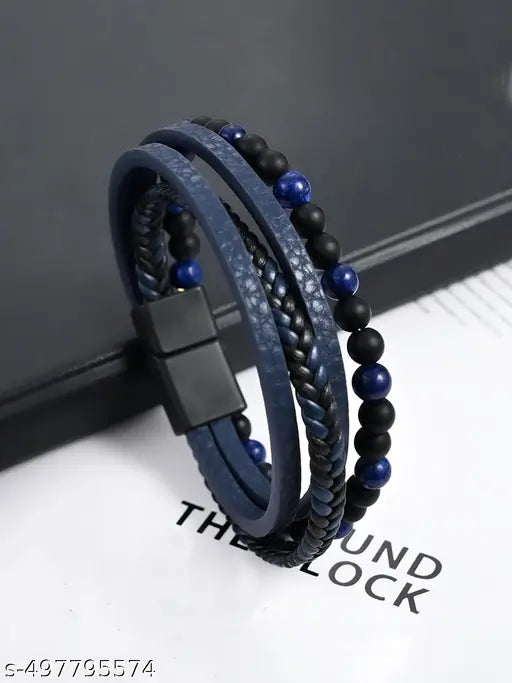 Jewels Galaxy Latest Style Leather Multi Layered Bracelet For Boys And Men (1 Pack 1 Bracelet)