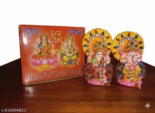 Laxmi Ganesh Ji Idols for Diwali Puja & Gift - Handcrafted Ceramic Figurines with Multicolor