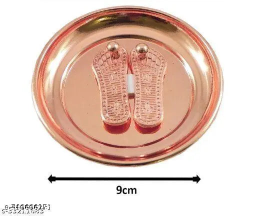 ELITETOUCH Combo of 2 Pcs Shree Maa Lakshmi Charan Paduka (2 no) Vaastu/fengshui Plate with Copper (2 No) Kalash Lota for Festival Puja