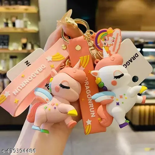 Cute Unicorn Charm Cartoon Characters Keychain for Girls Boys, Cute Silicon Keychains Accessories Keyring Key Purse Backpack Car Charms for Kids Gifts Unicorn Pink
