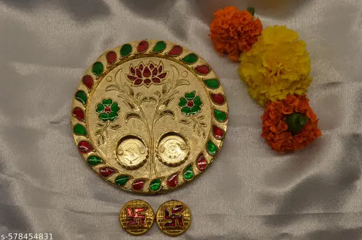 Traditional 4.5 Inch Pooja Thali | Round Aarti Plate
