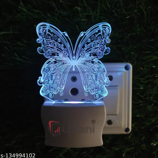 Ukani BUTTERFLY Acrylic 3D Optical Illusion Night Lamp, RGB 7 Colors Auto Colour Changing LED Plug and Play Night Light, Office Day Light, For Home and Office Use, Best for Gift, Multicolour - 7CM+3.5CM