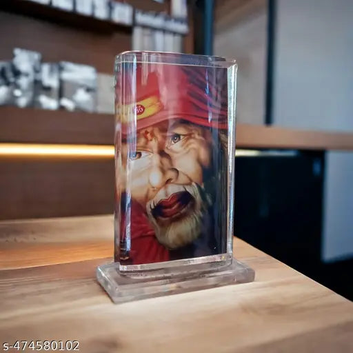 Saibaba face Big Glass Acrylic Photo for home decor, car dashboard stand art gallary, show piece, godHindu Deity Figurine for Decor & Puja. photo for Good Luck photo for decor and worship - Spiritual/Religious photo