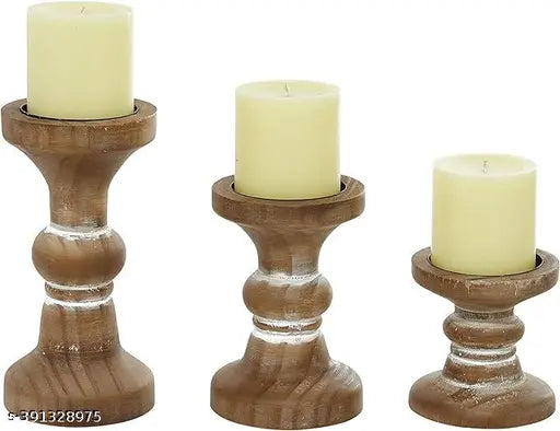 A Piece of Wood Gray Rustic Candle Holders Mango Wood Candle Holders Candles Pillar for Home in Living Room,Bedroom,Dining Table Centerpiece Set of 3 Candlestick Holder.