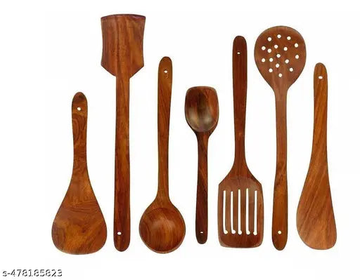 Natural Wooden Spoon Set For Cooking Includes Frying Serving Spatula Set Of 13 Kitchen Tool Set  (Brown, Cooking Spoon, Spatula, Ladle, Baking Tools)