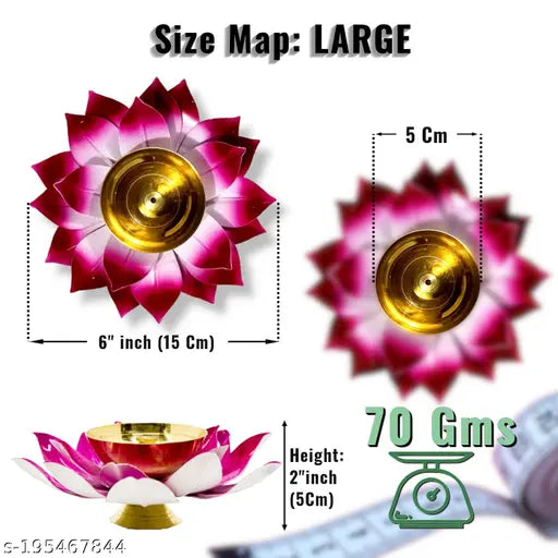 Lamina Decorative Lotus Diya for Puja LARGE size (6inch diameter | Pink & White petals) deepak with Center Wick Holder, Pital Akhand Deep Vilakku for Home Décor, Daily/Festive Worship, Diwali, Housewarming, Marriage & Return Gift for guests (Mandir ka Diy
