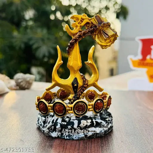 SANSKAARI Poly Resin Handcrafted Shiva Idol trishul with Damru with braclet For Car Dashboard | Shiva Statue Trishul with Damru For Home Decor | Shiva | Shankar | ( OM Trishul Damru )