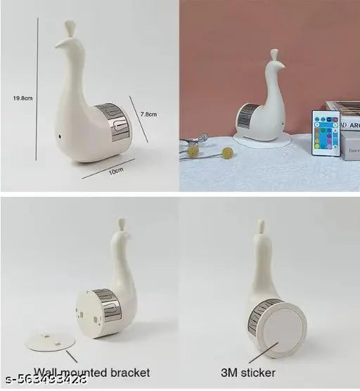 Peacock Lamp Creative Peacock Colorful Projection Wall Lamp, USB Charge Touch Button LED Night Light with Remote Control,White,Plastic