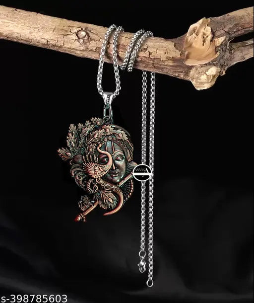 Durable Unisex Stainless Steel Chain With Lord Krishna Dual Sided Stainless Steel Pendant, Indian Spiritual Jewelry For Girls And Boys (COPPER)…